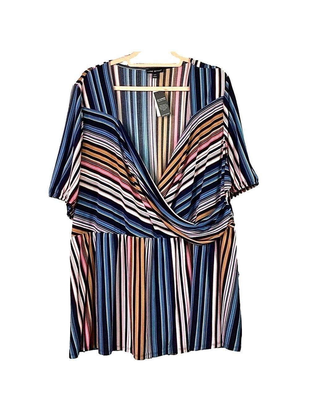 LANE BRYANT PLUS SIZE 18 20 MULTICOLOR STRIPE‎ TOP SPRING SUMMER BLOUSE NWT